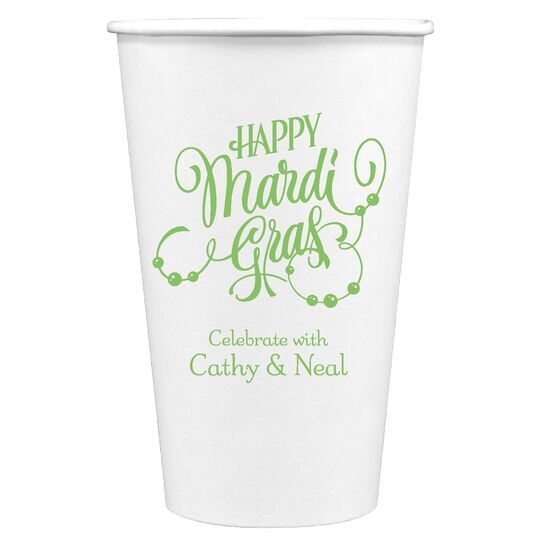 Happy Mardi Gras Beads Paper Coffee Cups